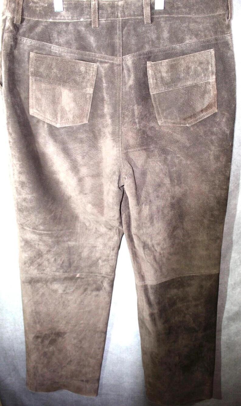 Bob Timberlake Suede Leather Pants Womens 14 Brown Lined Patch Pockets Straight
